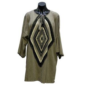 Double D Ranch Embroidered Tunic Top 1X Gray & Black Boho Style